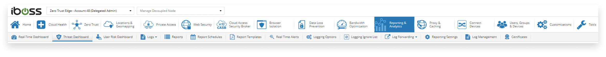 Threat dashboards include threat counts by source and threats detected header